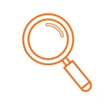 A clean, line-art icon of a magnifying glass, rendered in orange on a white background.